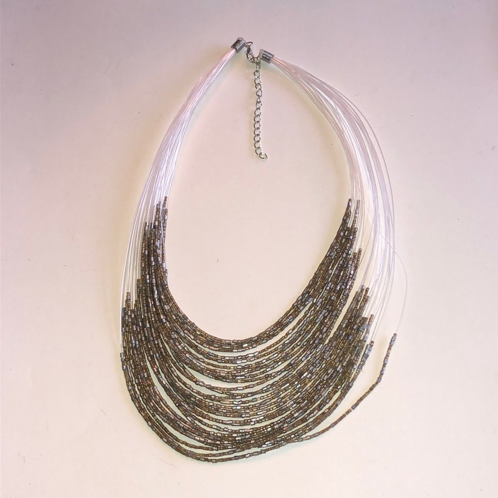 Multi-Strand Metallic Seed Bead Boho Necklace